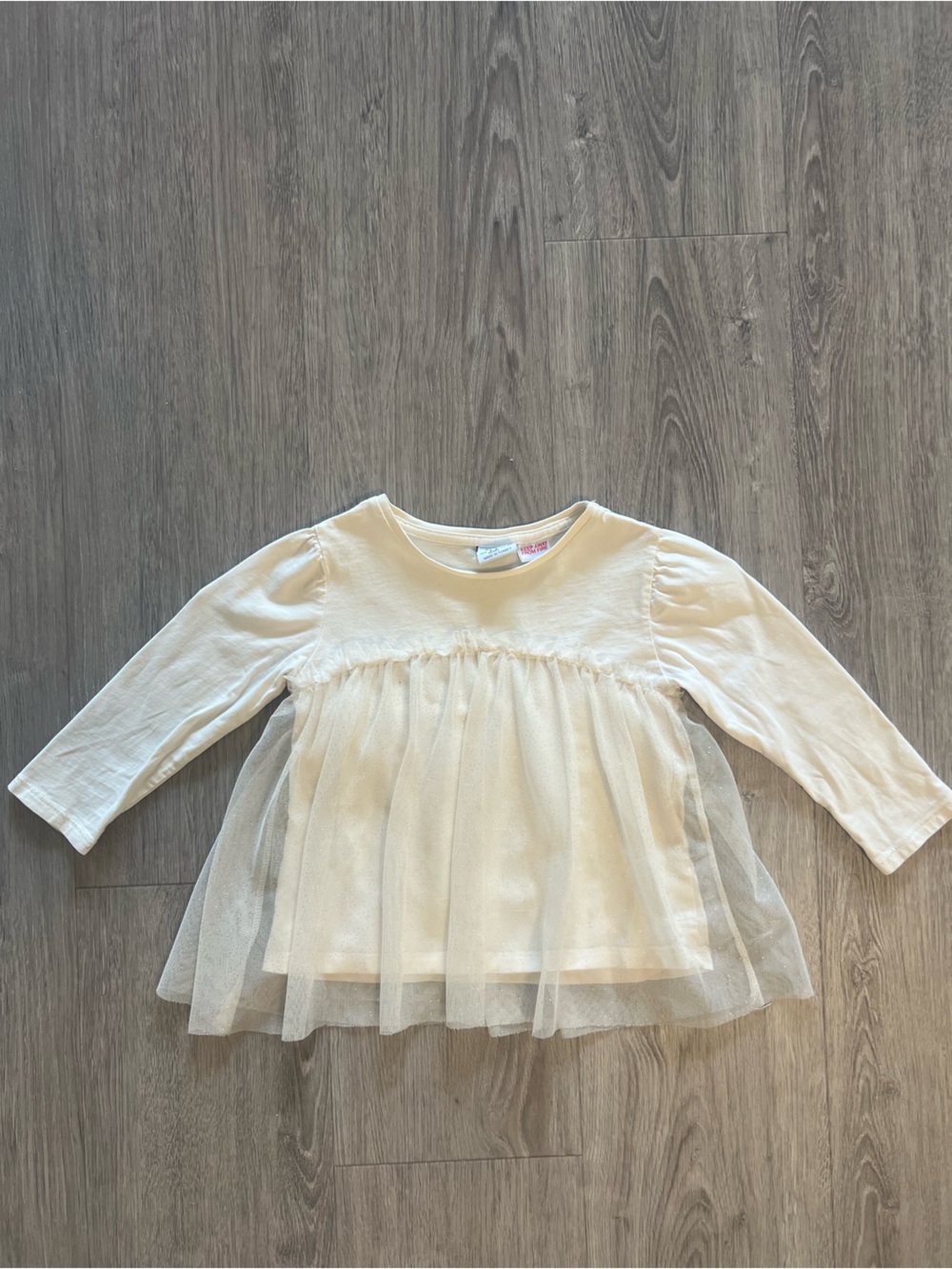 Zara Cream Long Sleeve Tulle Peplum Top